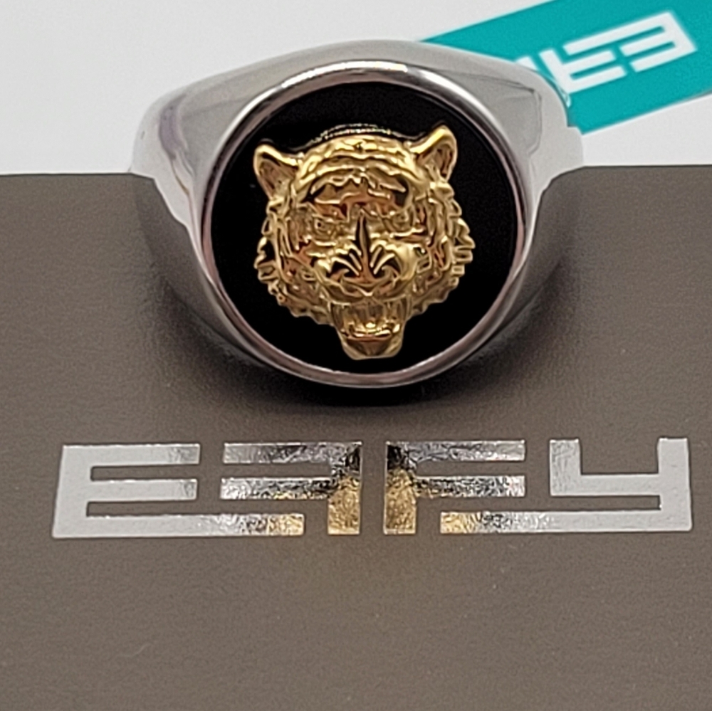 Effy Men's Tiger Statement Ring with Genuine Black Onyx, Sterling Silver + Gold